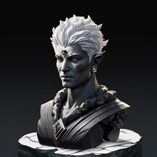 Prompt: hyper-realistic earth elemental male character with skin made of cloudy black onyx stone cut gem and white cut diamond hair, carved stone like a statue, fantasy warrior character art, illustration, dnd, warm tone, firelight in an roadside inn and tavern