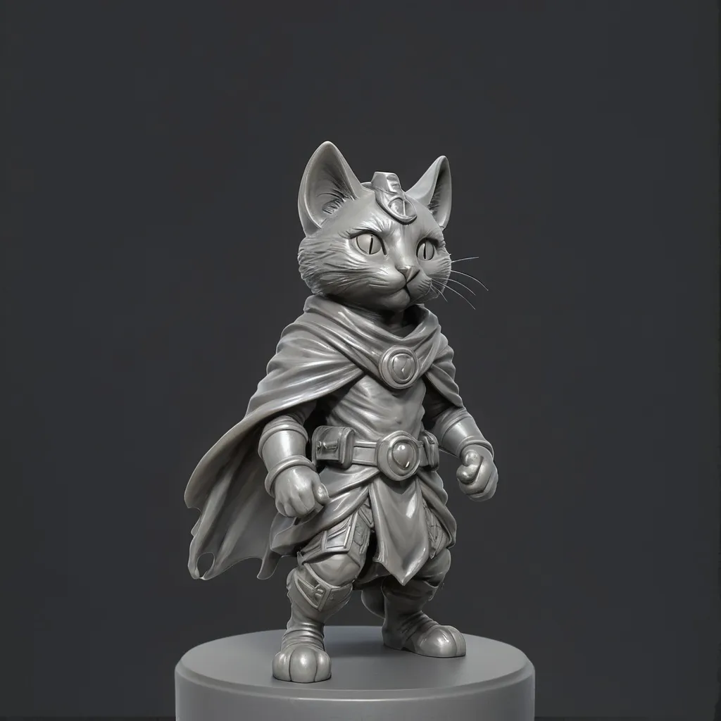 Prompt: a statue of a cat wearing a cape and a cape on its head, with a black background,, Altichiero, sots art, gloomhaven, a character portrait