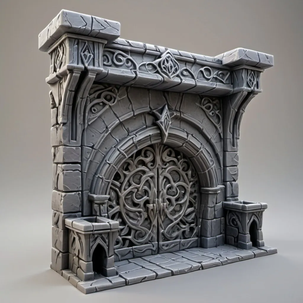 Prompt: 3D Printable Resin Miniature terrain wall, detailed gaming piece, dynamic architecture, intricate features, solid gray resin, fantasy theme, ultra-detailed design, perfect for tabletop games, emphasizing textures and detailing, stylish contours, high-quality rendering, immersive atmosphere, captivating representation of gaming lore, suitable for advanced printing techniques.