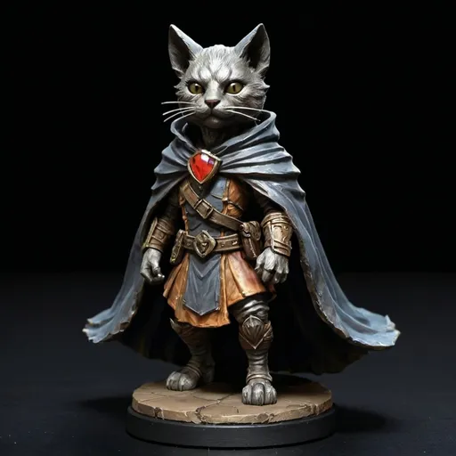 Prompt: a statue of a cat wearing a cape and a cape on its head, with a black background,, Altichiero, sots art, gloomhaven, a character portrait