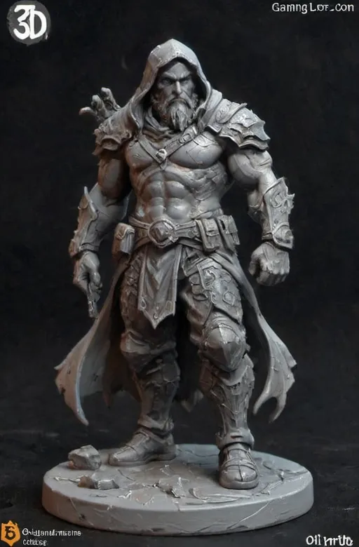 Prompt: (3D Printable Resin Miniature), detailed gaming character, dynamic pose, intricate features, gray resin, fantasy theme, ultra-detailed design, perfect for tabletop games, emphasizing textures and detailing, stylish contours, high-quality rendering, immersive atmosphere, captivating representation of gaming lore, suitable for advanced printing techniques.