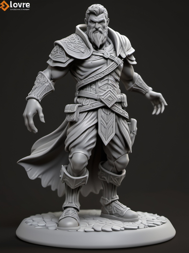 Prompt: (3D Printable Resin Miniature), detailed gaming character, dynamic pose, intricate features, gray resin, fantasy theme, ultra-detailed design, perfect for tabletop games, emphasizing textures and detailing, stylish contours, high-quality rendering, immersive atmosphere, captivating representation of gaming lore, suitable for advanced printing techniques.