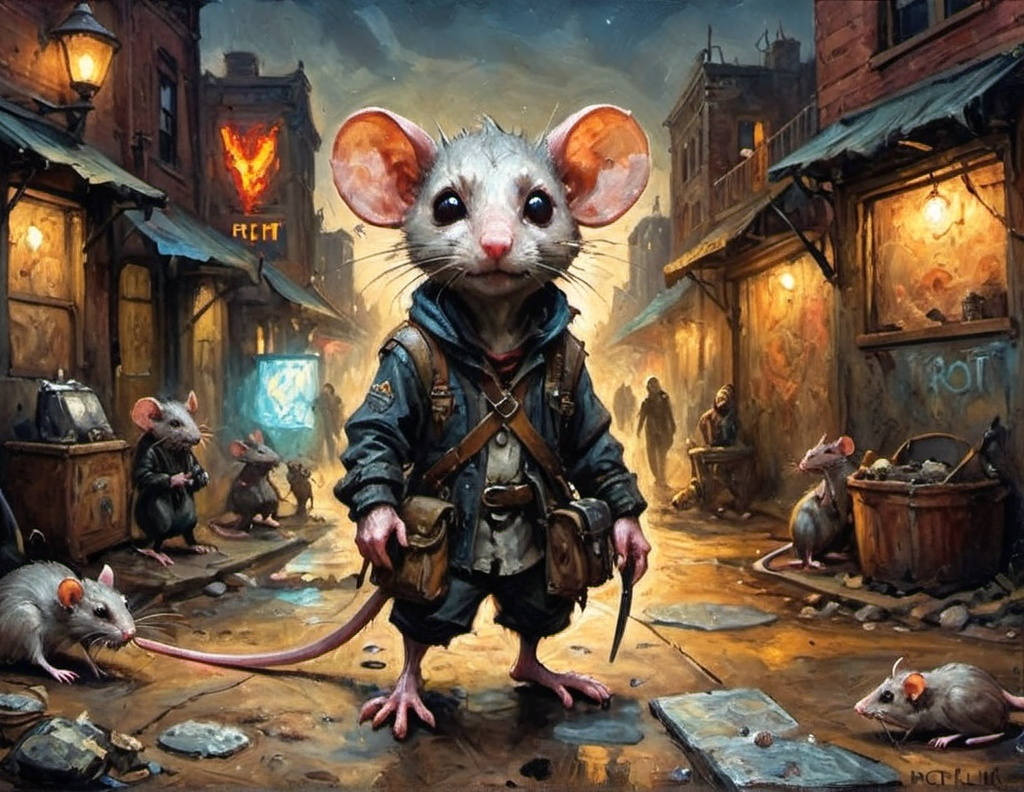 Prompt: Anthropomorphic survivor Rats build a new society in the post apocalypse secret of nimh salvage of human populations long dead