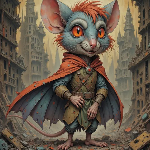 Prompt: red haired mouse hero explores the ruins of the mouse apocalypse