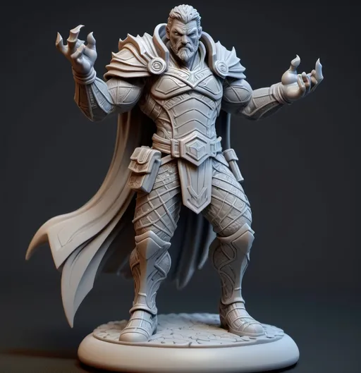 Prompt: 3D Printable Resin Miniature, detailed gaming character, dynamic pose, intricate features, solid gray resin, fantasy theme, ultra-detailed design, perfect for tabletop games, emphasizing textures and detailing, stylish contours, high-quality rendering, immersive atmosphere, captivating representation of gaming lore, suitable for advanced printing techniques.