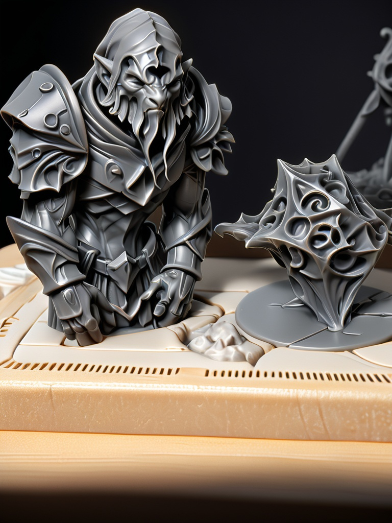 Prompt: 3D Printable Resin Miniature, detailed gaming piece, dynamic design, intricate features, solid gray resin, fantasy theme, ultra-detailed design, perfect for tabletop games, emphasizing textures and detailing, stylish contours, high-quality rendering, immersive atmosphere, captivating representation of gaming lore, suitable for advanced printing techniques.