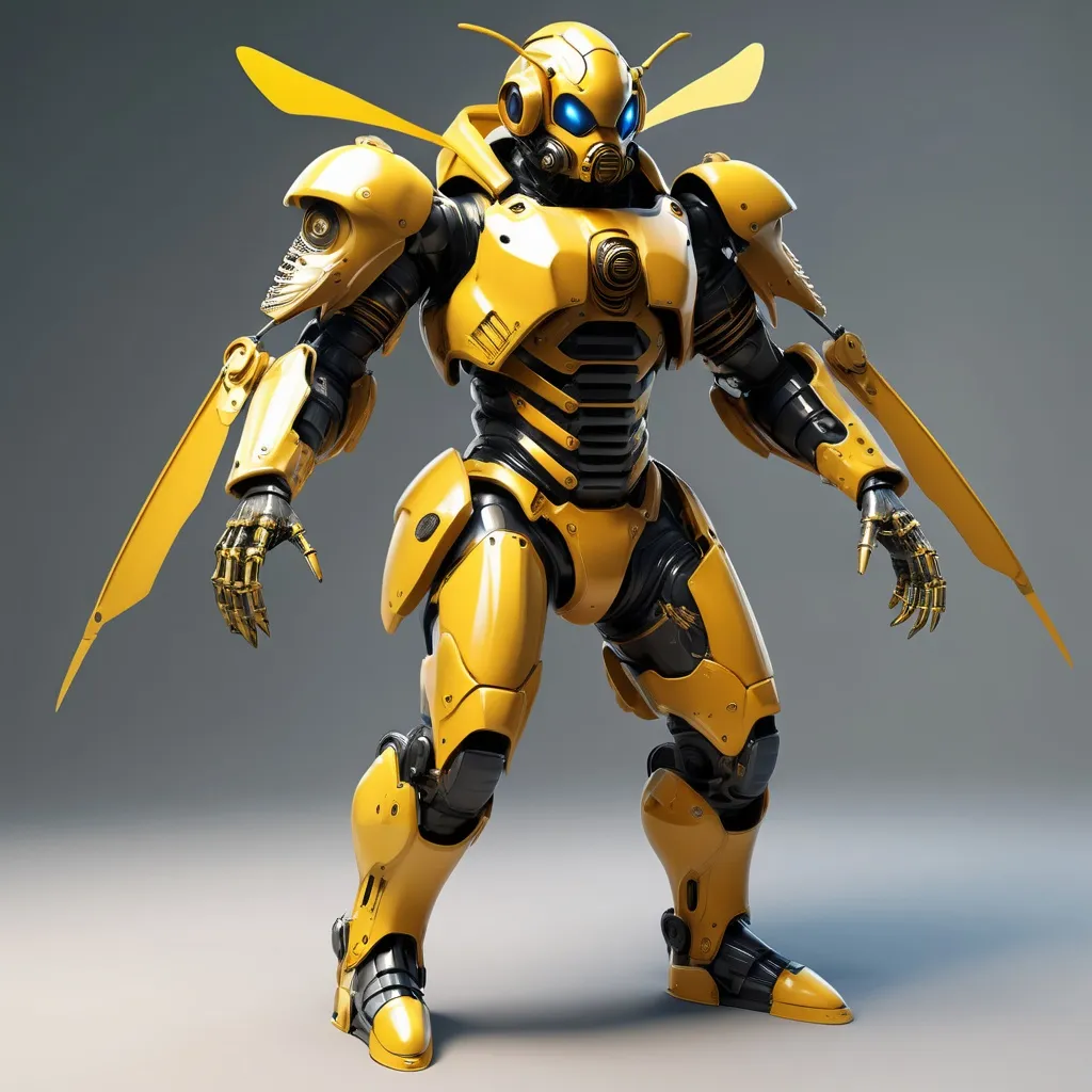 Prompt: cybernetic full body power armor suit and mask in the style of a japanese wasp hero.