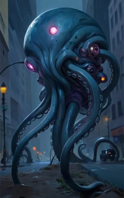 Prompt: tentacle cyborg invades earth