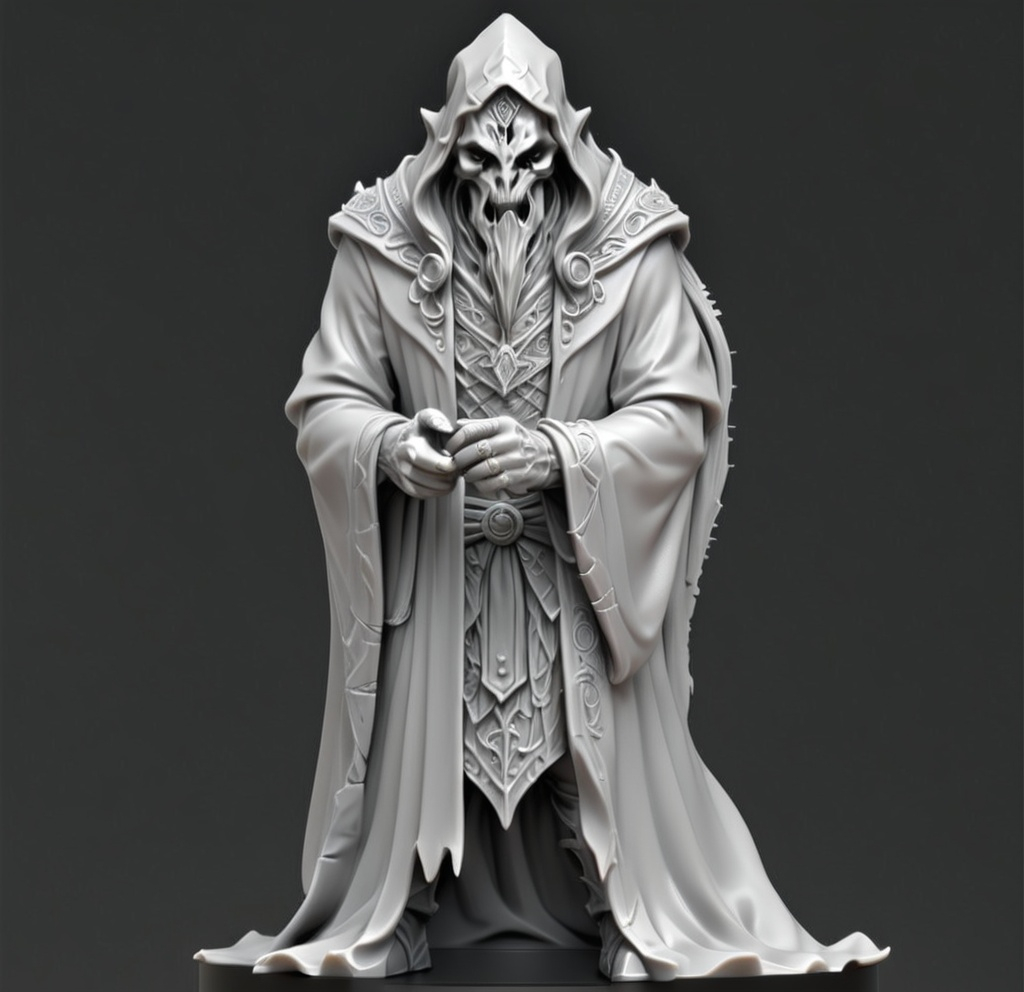 Prompt: 3D Printable Resin Miniature, detailed gaming piece, dynamic design, intricate features, solid gray resin, fantasy theme, ultra-detailed design, perfect for tabletop games, emphasizing textures and detailing, stylish contours, high-quality rendering, immersive atmosphere, captivating representation of gaming lore, suitable for advanced printing techniques.