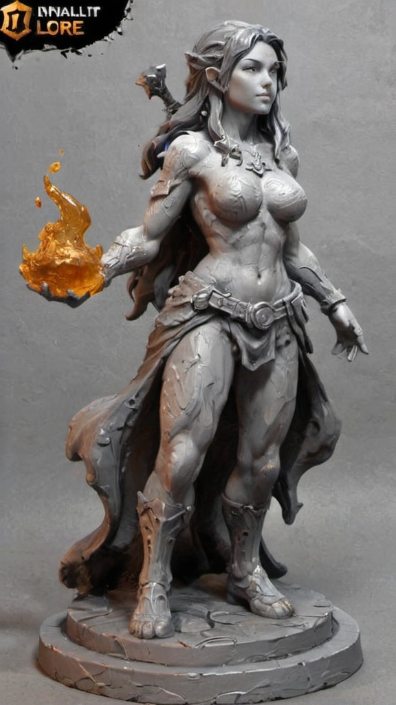 Prompt: (3D Printable Resin Miniature), detailed gaming character, dynamic pose, intricate features, gray resin, fantasy theme, ultra-detailed design, perfect for tabletop games, emphasizing textures and detailing, stylish contours, high-quality rendering, immersive atmosphere, captivating representation of gaming lore, suitable for advanced printing techniques.