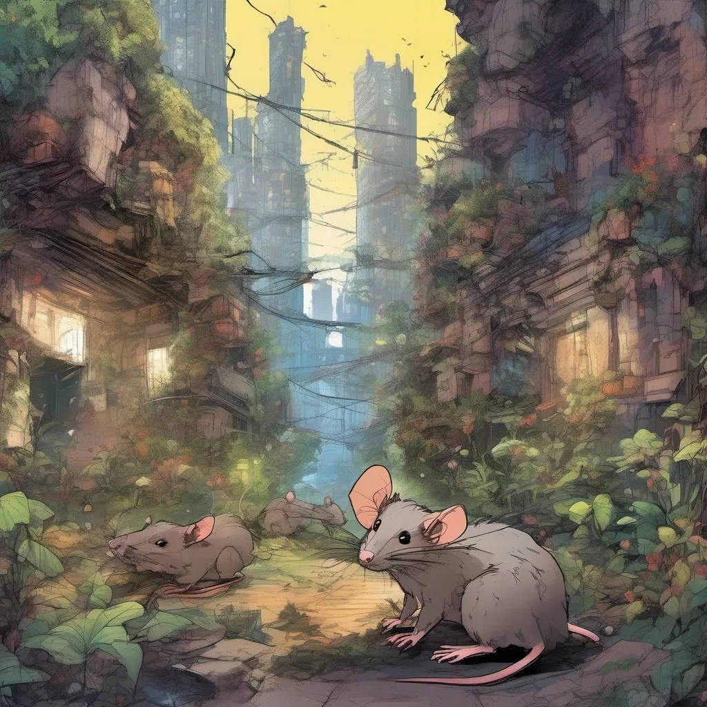 Prompt: Anthropomorphic rats in the Secret of Nimh style live in the ruins of mankind growing a new society