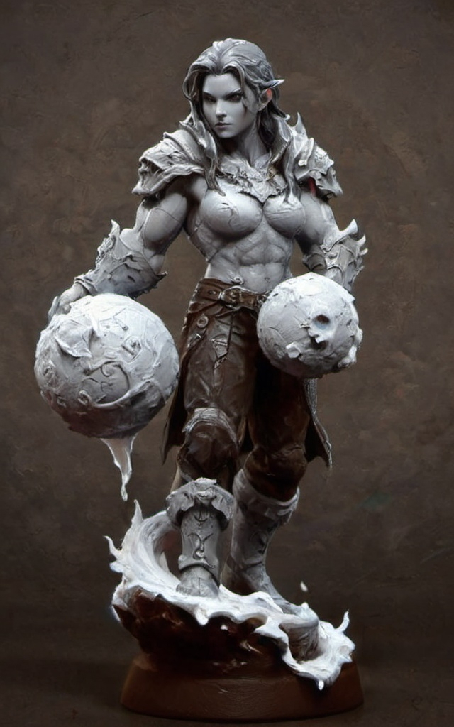 Prompt: (3D Printable Resin Miniature), detailed gaming character, dynamic pose, intricate features, gray resin, fantasy theme, ultra-detailed design, perfect for tabletop games, emphasizing textures and detailing, stylish contours, high-quality rendering, immersive atmosphere, captivating representation of gaming lore, suitable for advanced printing techniques.