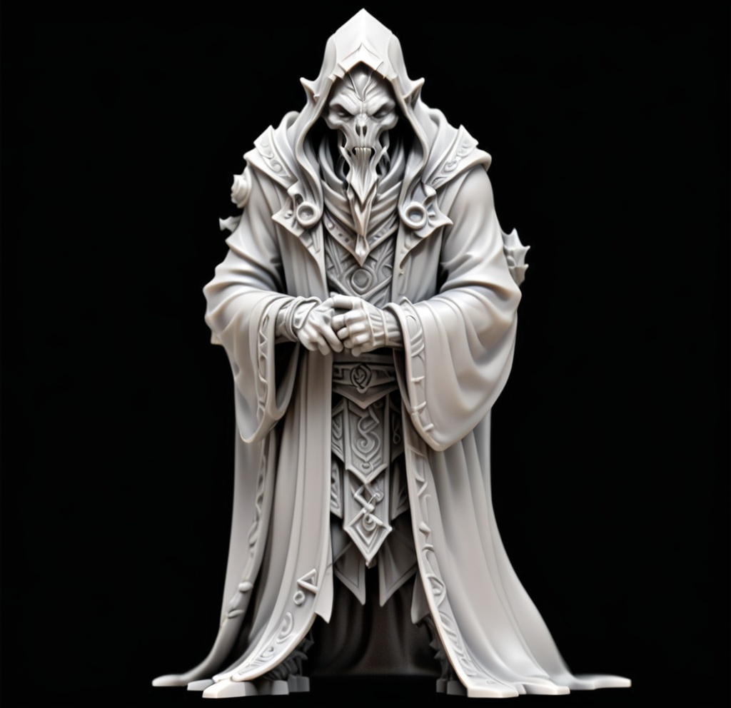 Prompt: 3D Printable Resin Miniature, detailed gaming piece, dynamic design, intricate features, solid gray resin, fantasy theme, ultra-detailed design, perfect for tabletop games, emphasizing textures and detailing, stylish contours, high-quality rendering, immersive atmosphere, captivating representation of gaming lore, suitable for advanced printing techniques.