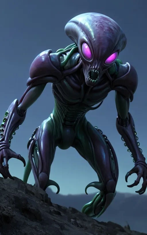Prompt: Alien tentacle cyborg invades earth