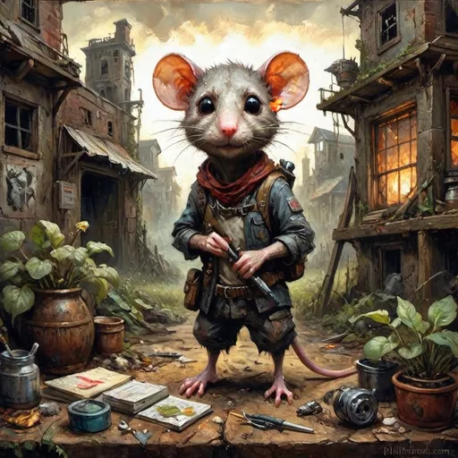 Prompt: Anthropomorphic survivor Rats build a new society in the post apocalypse secret of nimh salvage of human populations long dead