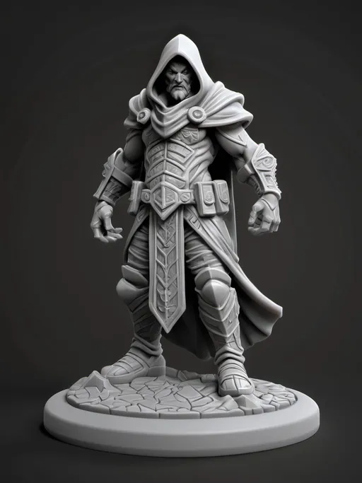 Prompt: (3D Printable Resin Miniature), detailed gaming character, dynamic pose, intricate features, gray resin, fantasy theme, ultra-detailed design, perfect for tabletop games, emphasizing textures and detailing, stylish contours, high-quality rendering, immersive atmosphere, captivating representation of gaming lore, suitable for advanced printing techniques.