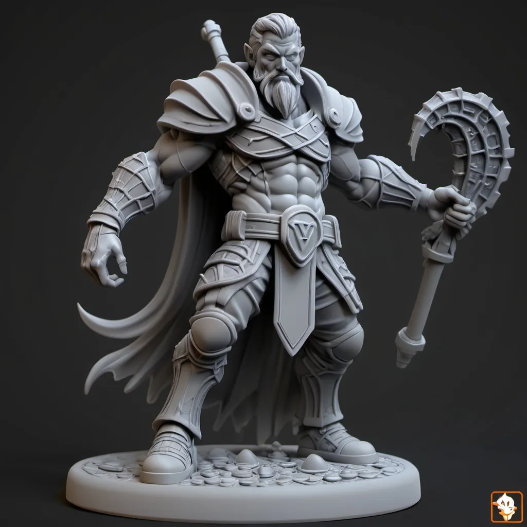 Prompt: (3D Printable Resin Miniature), detailed gaming character, dynamic pose, intricate features, gray resin, fantasy theme, ultra-detailed design, perfect for tabletop games, emphasizing textures and detailing, stylish contours, high-quality rendering, immersive atmosphere, captivating representation of gaming lore, suitable for advanced printing techniques.