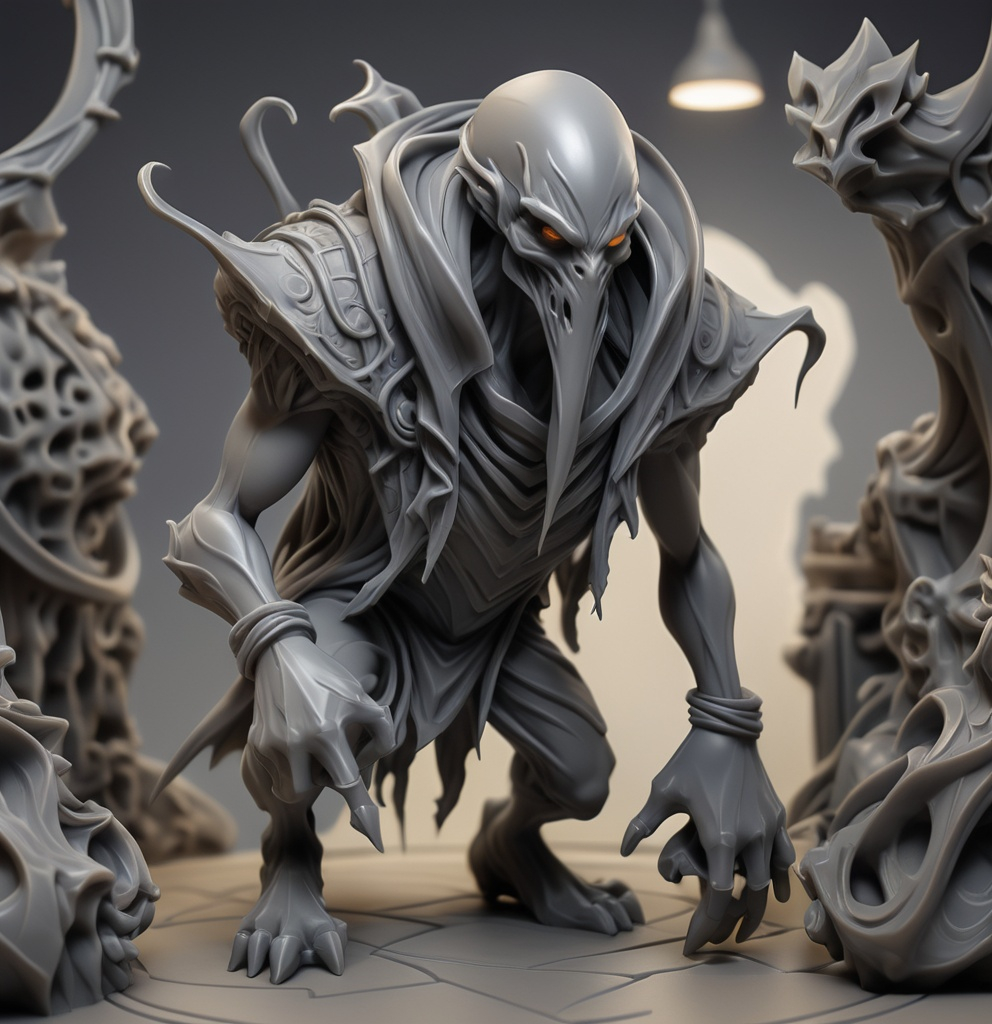 Prompt: 3D Printable Resin Miniature, detailed gaming character, dynamic pose, intricate features, solid gray resin, fantasy theme, ultra-detailed design, perfect for tabletop games, emphasizing textures and detailing, stylish contours, high-quality rendering, immersive atmosphere, captivating representation of gaming lore, suitable for advanced printing techniques.