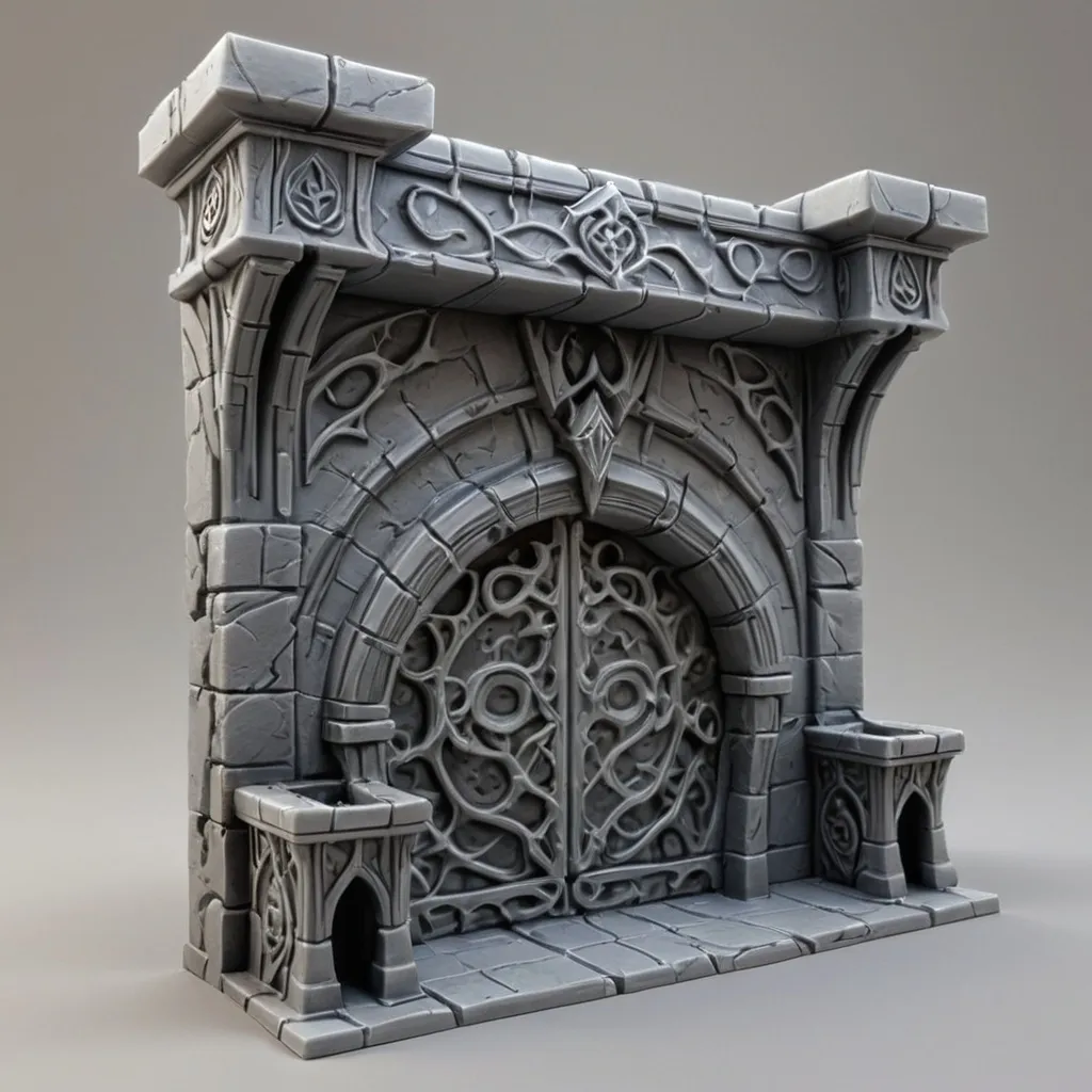 Prompt: 3D Printable Resin Miniature terrain wall, detailed gaming piece, dynamic architecture, intricate features, solid gray resin, fantasy theme, ultra-detailed design, perfect for tabletop games, emphasizing textures and detailing, stylish contours, high-quality rendering, immersive atmosphere, captivating representation of gaming lore, suitable for advanced printing techniques.