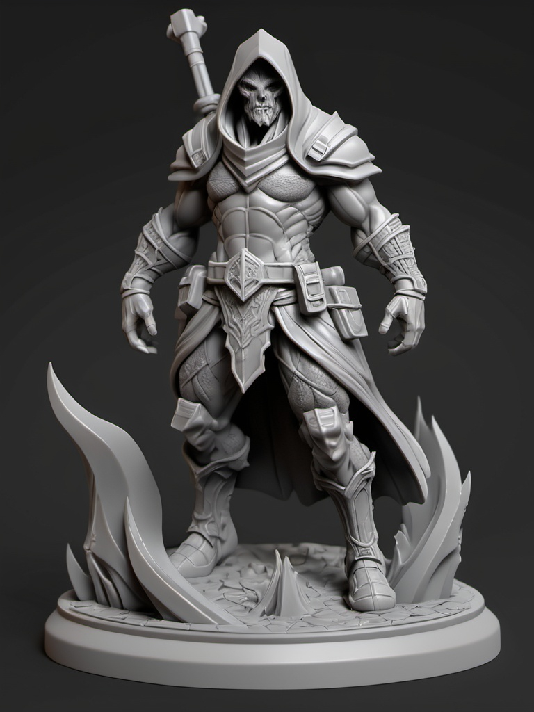 Prompt: (3D Printable Resin Miniature), detailed gaming character, dynamic pose, intricate features, gray resin, fantasy theme, ultra-detailed design, perfect for tabletop games, emphasizing textures and detailing, stylish contours, high-quality rendering, immersive atmosphere, captivating representation of gaming lore, suitable for advanced printing techniques.