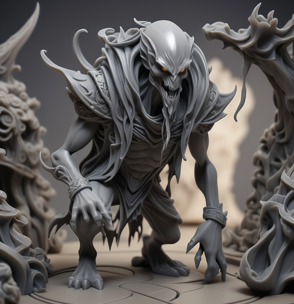 Prompt: 3D Printable Resin Miniature, detailed gaming character, dynamic pose, intricate features, solid gray resin, fantasy theme, ultra-detailed design, perfect for tabletop games, emphasizing textures and detailing, stylish contours, high-quality rendering, immersive atmosphere, captivating representation of gaming lore, suitable for advanced printing techniques.