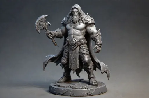 Prompt: (3D Printable Resin Miniature), detailed gaming character, dynamic pose, intricate features, gray resin, fantasy theme, ultra-detailed design, perfect for tabletop games, emphasizing textures and detailing, stylish contours, high-quality rendering, immersive atmosphere, captivating representation of gaming lore, suitable for advanced printing techniques.