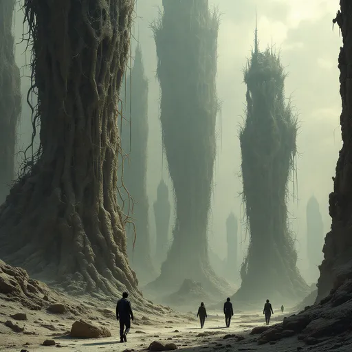 Distopic Nature In a surreal, dystopian landscape, towering structur...