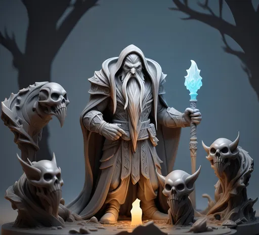 Prompt: 3D Printable Resin Miniature, detailed gaming character, dynamic pose, intricate features, solid gray resin, fantasy theme, ultra-detailed design, perfect for tabletop games, emphasizing textures and detailing, stylish contours, high-quality rendering, immersive atmosphere, captivating representation of gaming lore, suitable for advanced printing techniques.