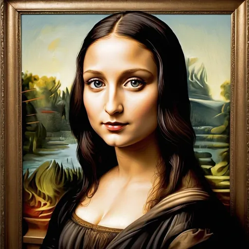 Prompt: "Reimagine the Mona Lisa in your own style. Maintain the iconic calm expression and pose but experiment with a different artistic approach. You can place her in a modern setting, use vibrant or pastel colors, add surreal elements, or infuse the portrait with a unique cultural influence. Let the essence of the Mona Lisa shine through your creative interpretation, whether it be through a futuristic, abstract, or even a fantasy lens."