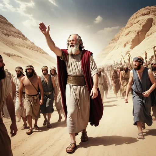 Prompt: Photograph style image of  Moses leading the Israelites out of Egypt

