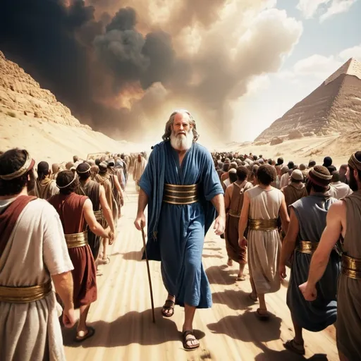 Prompt: Photograph style image of  Moses leading the Israelites out of Egypt


