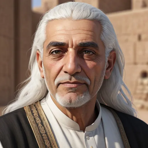 Prompt: Realistic image of Solomon (white haired older middle eastern man) looking confident and wise
