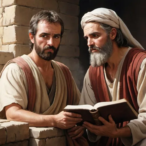 Prompt: A realistic depiction of Paul and Silas  during bible times. People should be middle eastern looking



