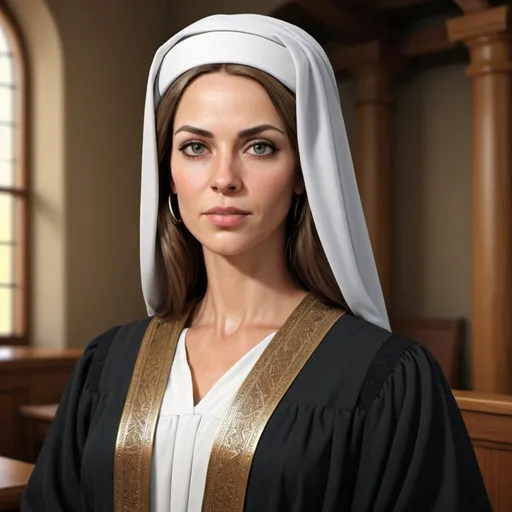 Prompt: Realistic image of Deborah the Judge from bible times. She should be a firm but pleasant looking intelligent woman. She should be middle eastern

