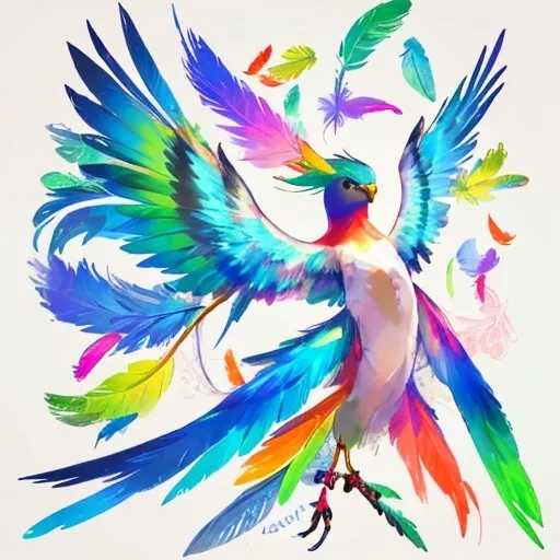 Prompt: A bird with colorful feathers and open wings