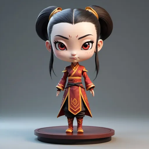 Prompt: full body, hot photo, Character portrait of Azula from Avatar Air Blender, whit a tatoo, standing on stage, side profile, caricature, chibi, kawaii, 3d rendering, octane rendering, volumetric light, metallic, highly-detailed symmetric face, detailed eyes, ultra sharp, highest quality, art by Anja Millen and George Cruikshank and Bordalo II, smooth, sharp focus, trending on artforum, behance hd, kids story book style, muted colors, watercolor style