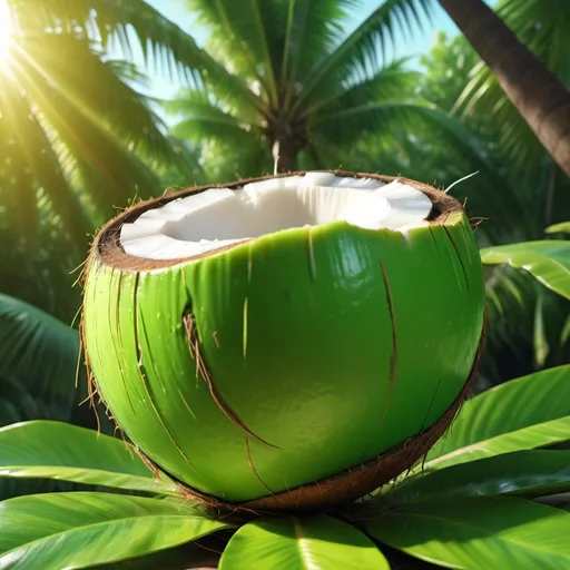 Prompt: a single lime green coconut 