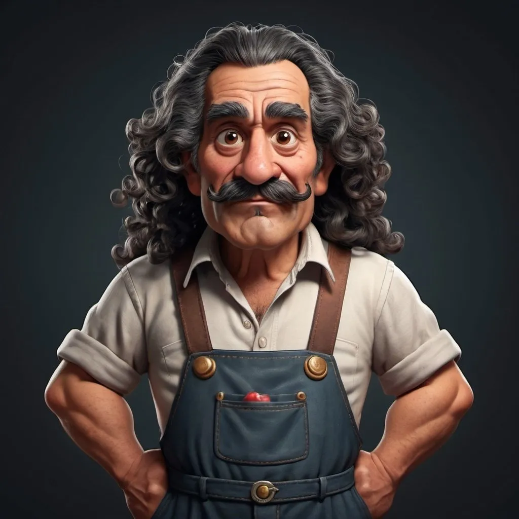 Prompt: Dark old Mexican plumber with long hair curly  cartoon