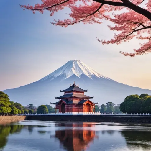 Prompt: Create a mount fuji beside taj mahal photo
