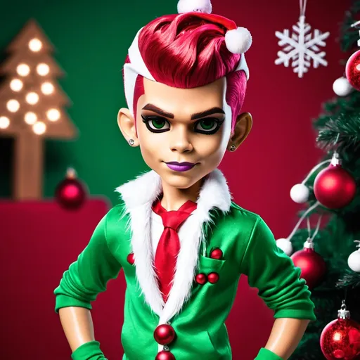 Prompt: Deuce Gorgon the boy from Monster High wearing a Christmas outfit