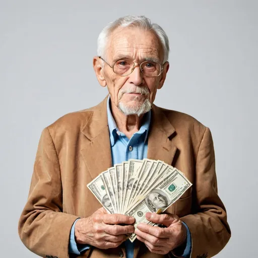 Prompt: old guy holding a lot of money

