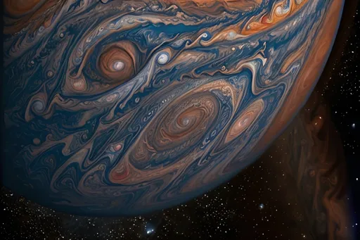 Prompt: high detailed photograph of a large gas giant planet, similar to Jupiter, varied colors in bands of gas in the atmosphere, high resolution photograph