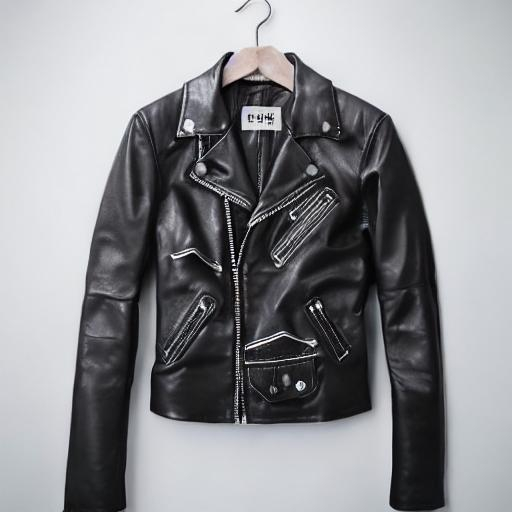 Prompt: professional product photo of a punk leather jacket, floating suspended midair, intricate fabric details, fashion product catalog image, behance hd, studio lighting, front view, square image