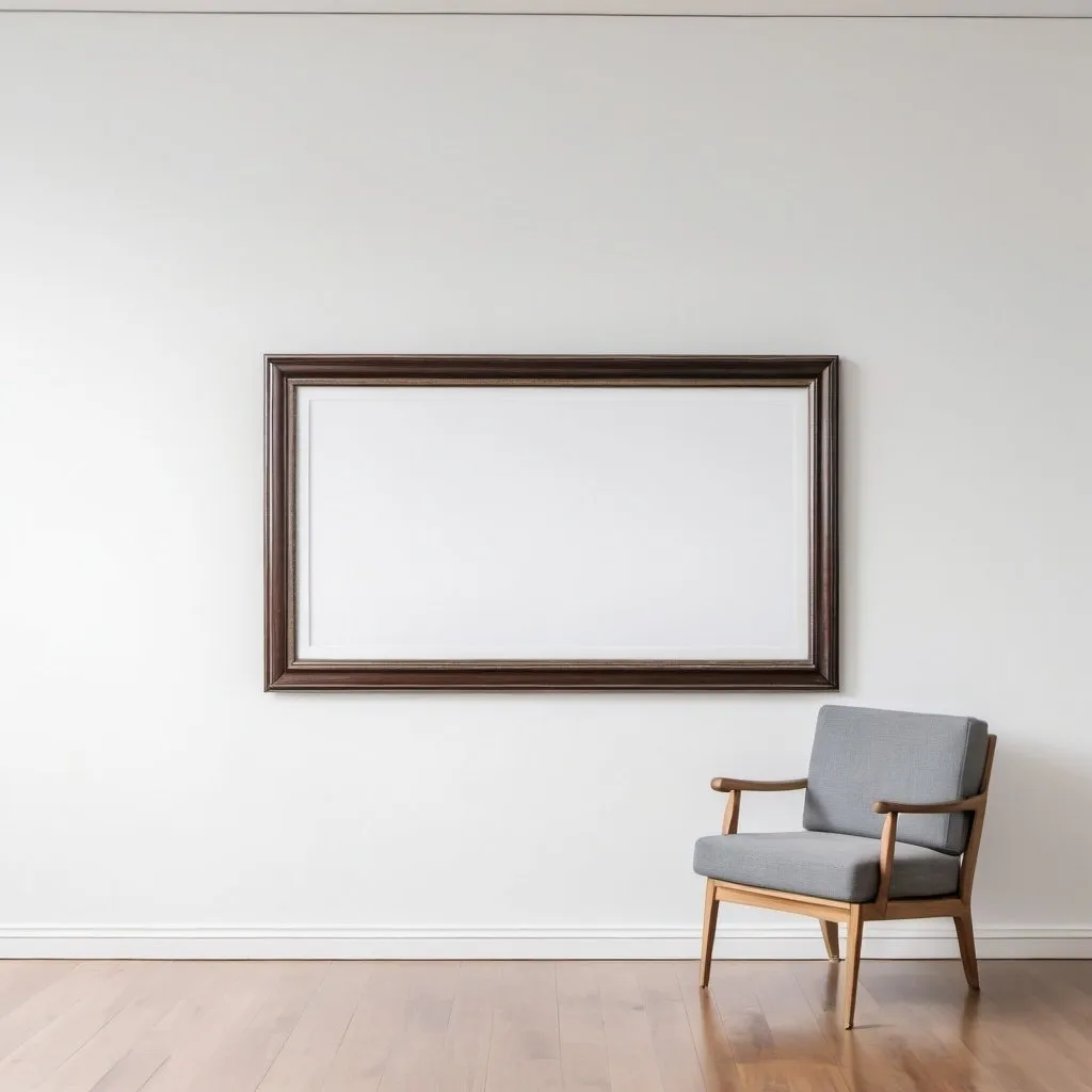 Prompt: a horizontal basic but fancy pictureframe on bright white blank wall