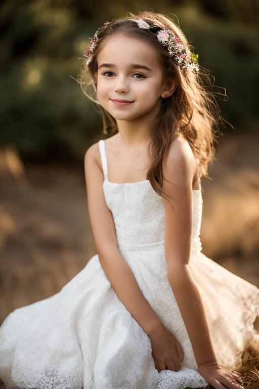 Prompt: Create a high-resolution, realistic portrait of a beautiful girl wearing a white dress, ensuring the depiction is clean, natural, and aesthetically pleasing.