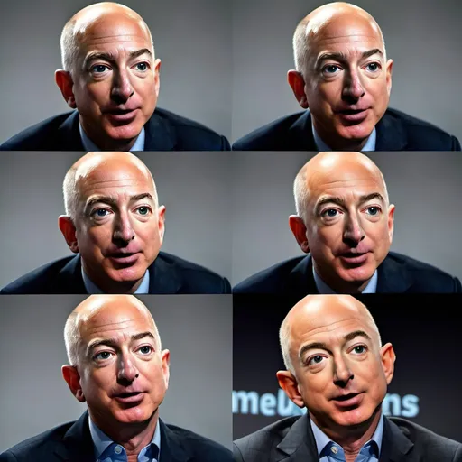 Prompt: create a four panel meme making fun of Jeff Bezos