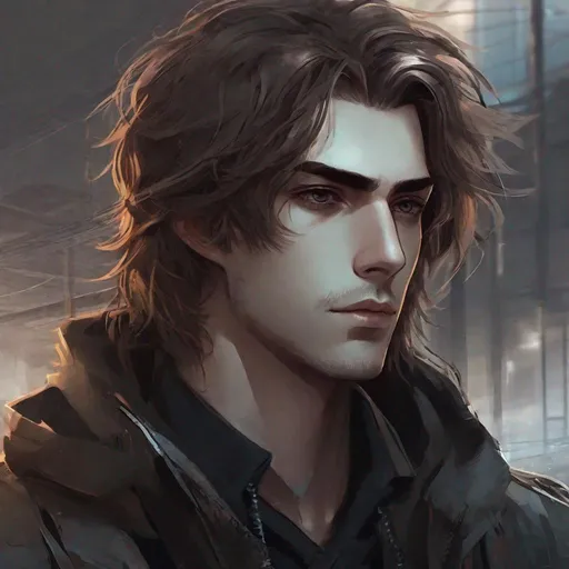 Prompt:  1male really light dusty brown hair long really frizzy sunken eyes dark,  wearing post-apocalyptic attire, digital art concept art trending on artstation, 30, slender, halfbody, eyeliner (emo),thin stubble
