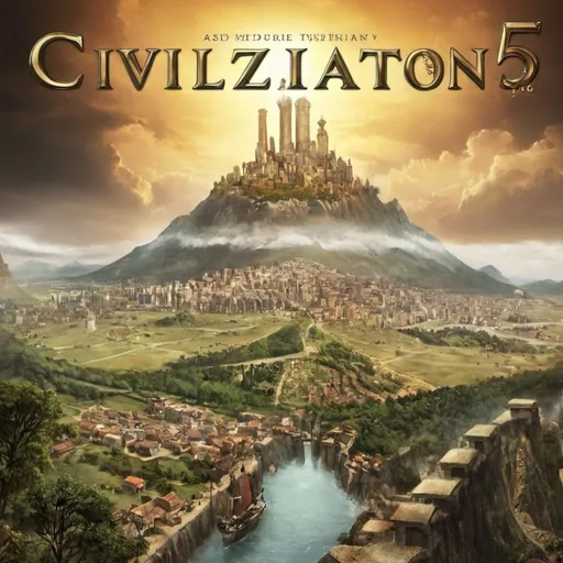 Prompt: Edwin Checo's Civilization 5 pc game. Make a game cover for a game titled Edwin Checo's Civ5. it is heavily inspired by Sid Mieir's Civilization 5 and mad as a hobby by a fan of the series. Make sure not to cut off the top or bottom of the image, finish the picture. Do not focus on any specify age of Human civilization. Include technology from different ages available in Sid Mieirs Civilization 5 in the image. Generate a chaotic scene for a game cover and include the title of the game "Edwin Checo's Civilization V" 