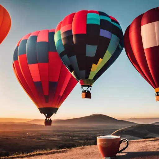 Prompt: A hot air balloon 
with A cup of coffee in
A red sports car 
