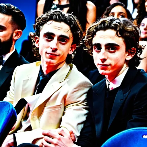 Prompt: Timothee chalamet sitting with Dyler